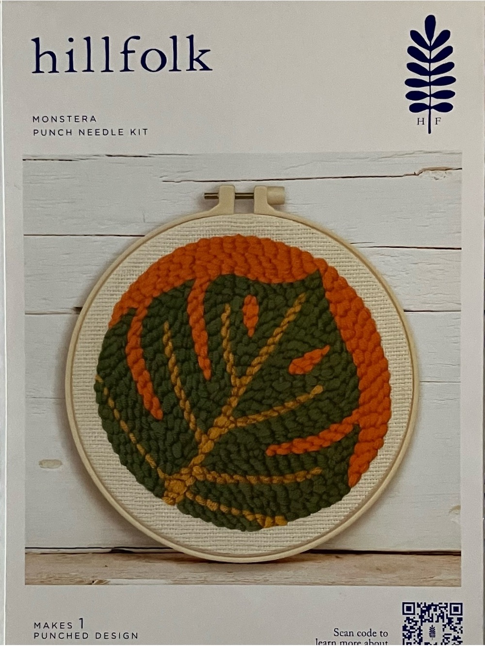 NIB-Hillfolk Monstera Punch Needle Wall Art Kit in Green & Orange